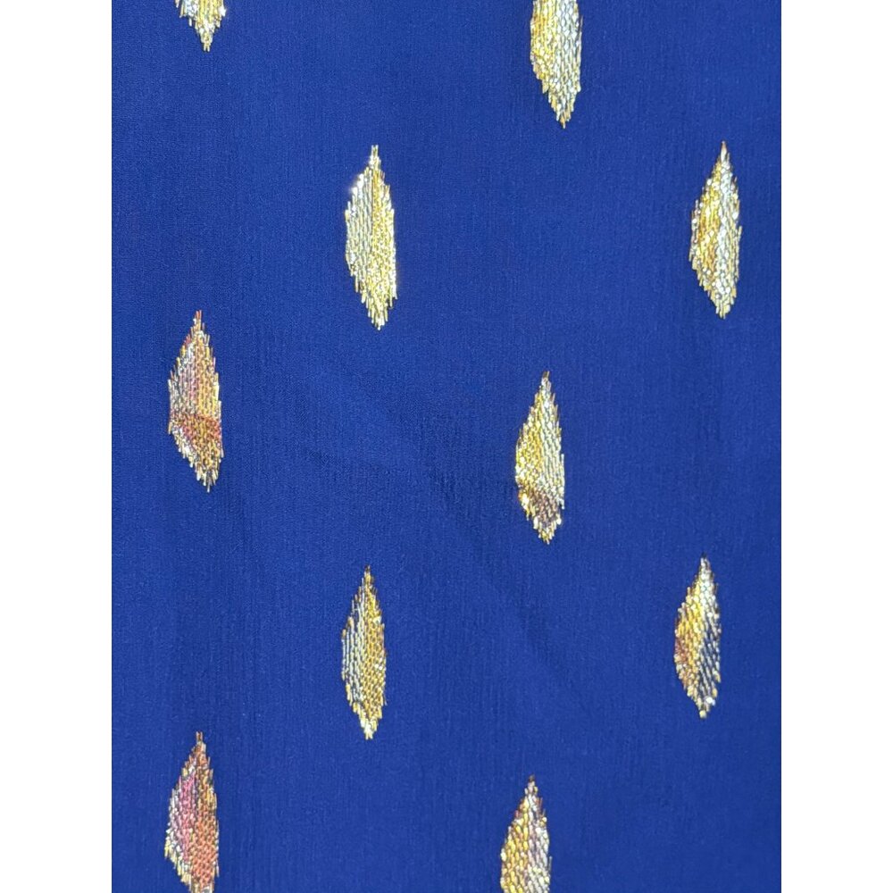 Lilly Pulitzer Shalynn Silk Caftan Dress Blue Gold Metallic Design Lined Sz 8 - Picture 3 of 6